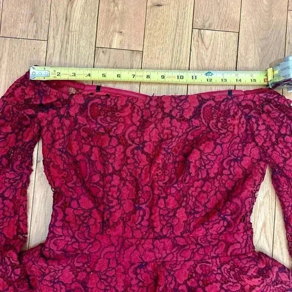 Laundry by Shelli Segal Women's Red Lace Off-the-shoulder Peplum Dress Size 4 - Picture 16 of 16